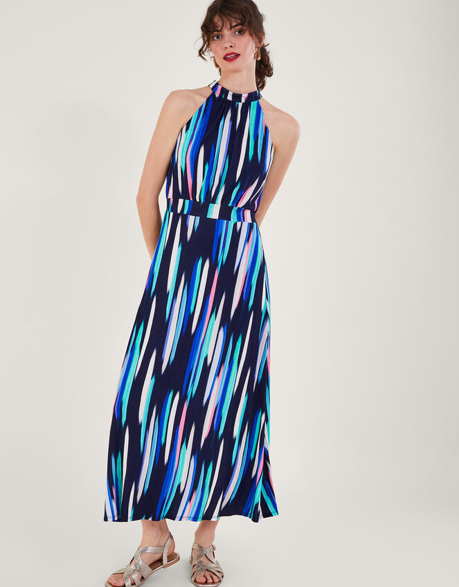 Holly Print Halter Neck Maxi Dress, Blue (NAVY), large