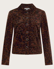 Aida Leopard Print Crop Jacket, Brown (BROWN), large