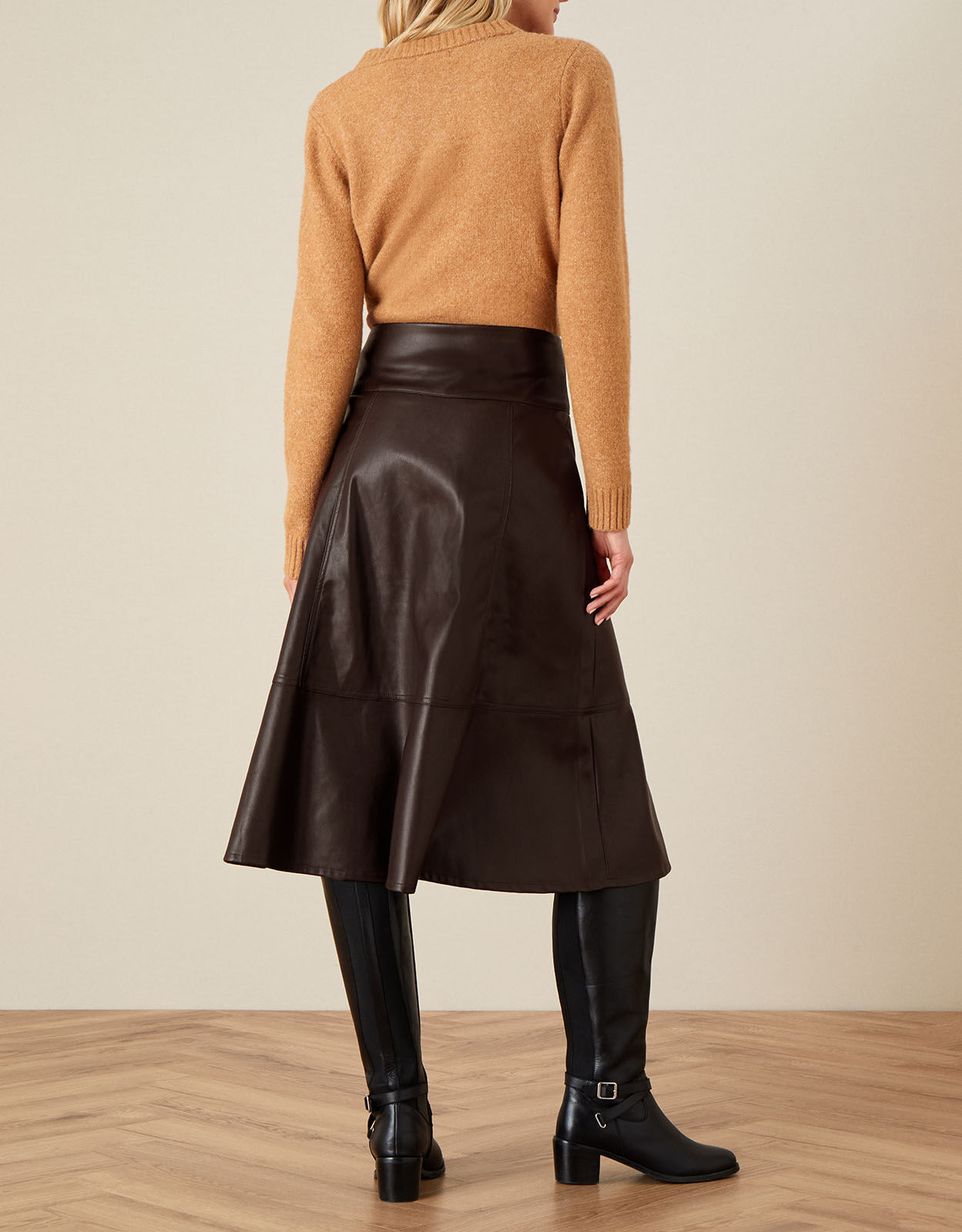 brown skirt leather look