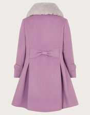 Faux Fur Collar Trim Coat, LAVENDER, large