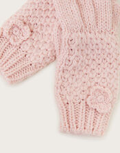 Knitted Flower Gloves, Pink (PINK), large