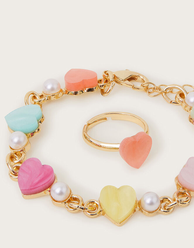 Pearly Heart Bracelet and Ring Set, , large