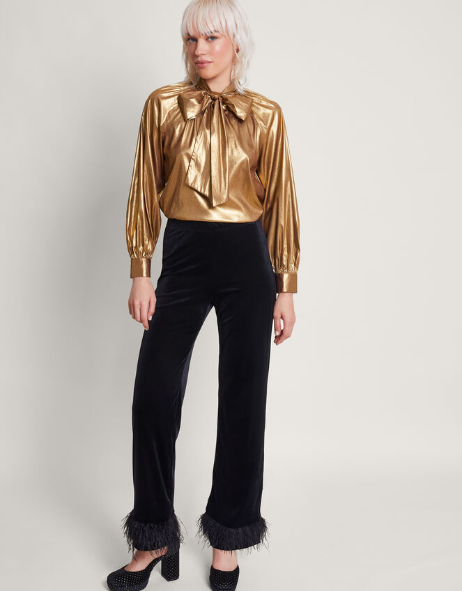 Gracie Pussybow Blouse, Gold (GOLD), large