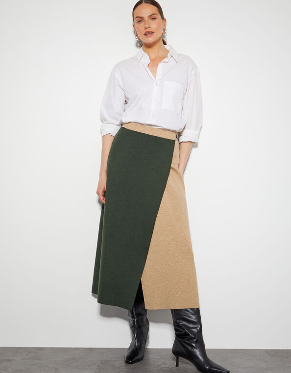 Nellie Two-Tone Knit Skirt, Green (KHAKI), large