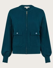 Nora Knit Bomber Jacket, Teal (TEAL), large