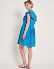 Prue Pineapple Embroidered Ruffle Dress, Blue (BLUE), large