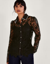 Rose Lace Blouse, Black (BLACK), large