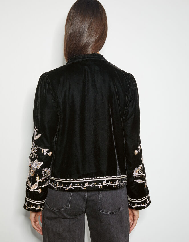 Phoebe Embroidered Velvet Jacket, Black (BLACK), large