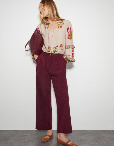 Samira Corduroy Wide Leg Pants, Red (BURGUNDY), large