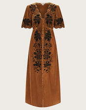 Cleo Embroidered Velvet Dress, Copper (COPPER), large