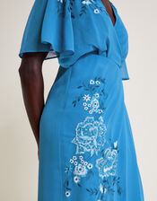 Lyla Floral Embellished Midi Dress, Blue (BLUE), large