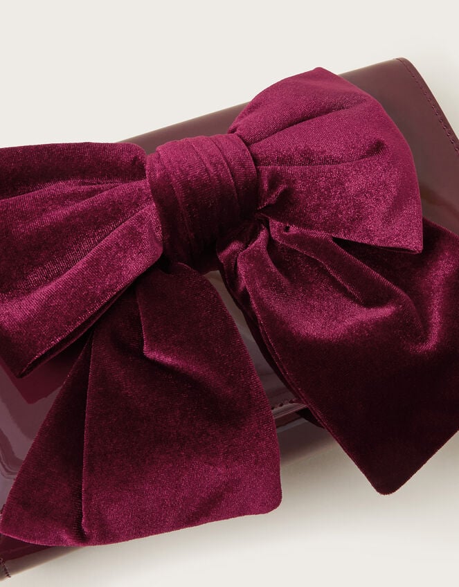 Paige Velvet Bow Patent Clutch Bag, Red (BURGUNDY), large