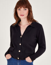 V-Neck Cardigan, Black (BLACK), large