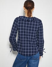 Frankie Check Print Ruffle Blouse, Blue (NAVY), large