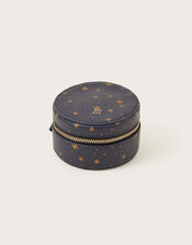 Star Print Large Leather Jewellery Box , Blue (NAVY), large