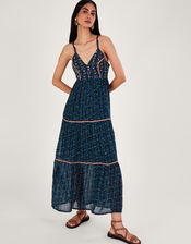 Embellished Print Maxi Cami Dress in Sustainable Viscose, Blue (NAVY), large