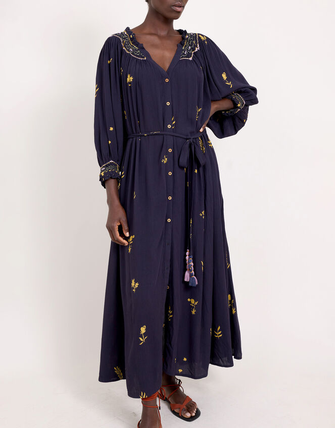 East Miranda Belted Long Sleeve Midi Dress, Blue (NAVY), large