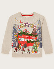 Festive London Bus Sweatshirt, Grey (GREY), large