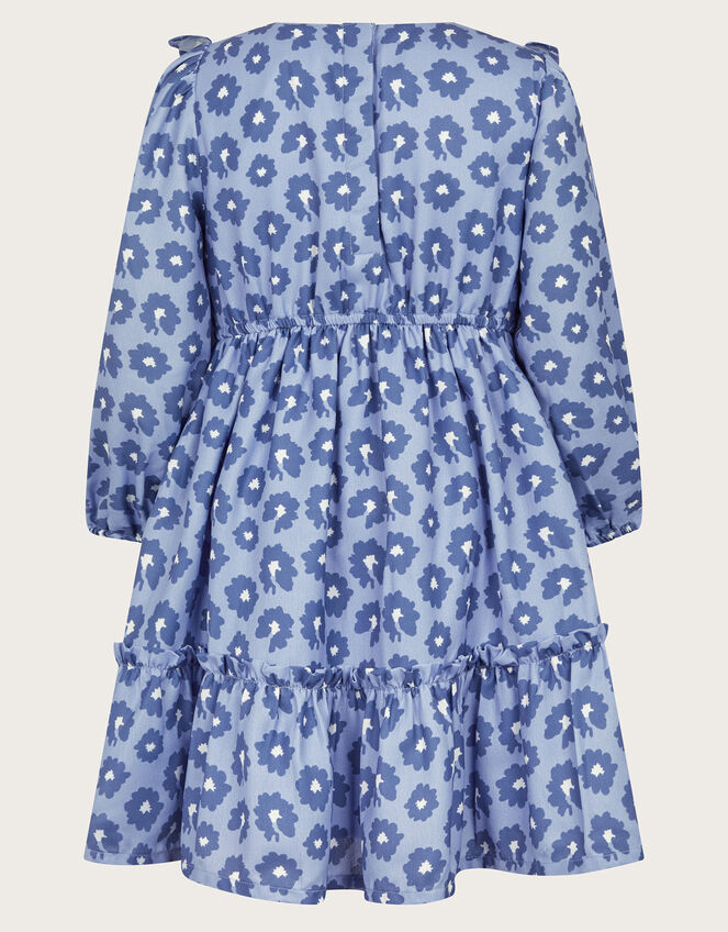 Long Sleeve Floral Frill Dress, Blue (BLUE), large