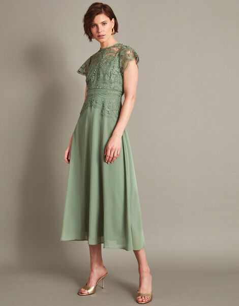 Monica Lace Midi Dress, Green (OLIVE), large
