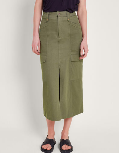 Lucia Cargo Midi Skirt, Green (KHAKI), large