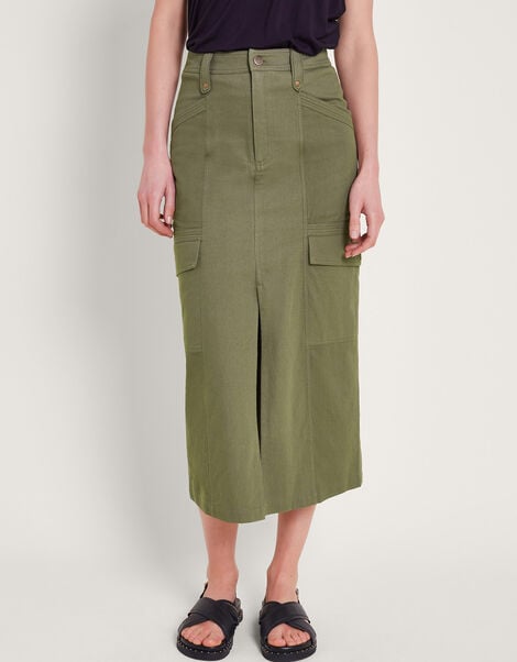 Lucia Cargo Midi Skirt, Green (KHAKI), large