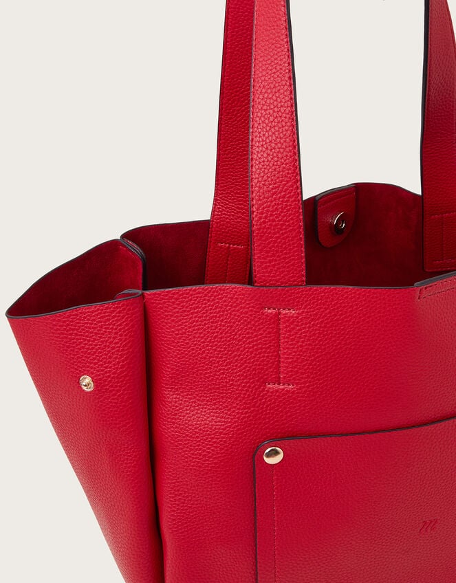 Zoe Faux Leather Pocket Tote Bag, Red (RED), large