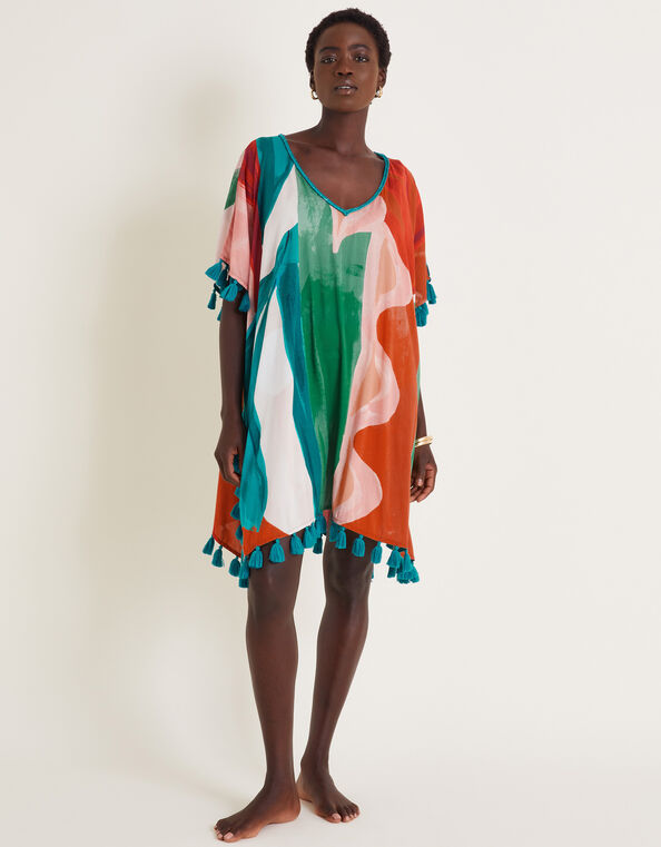 Ivy Abstract Print Kaftan Dress, Brown (BROWN), large