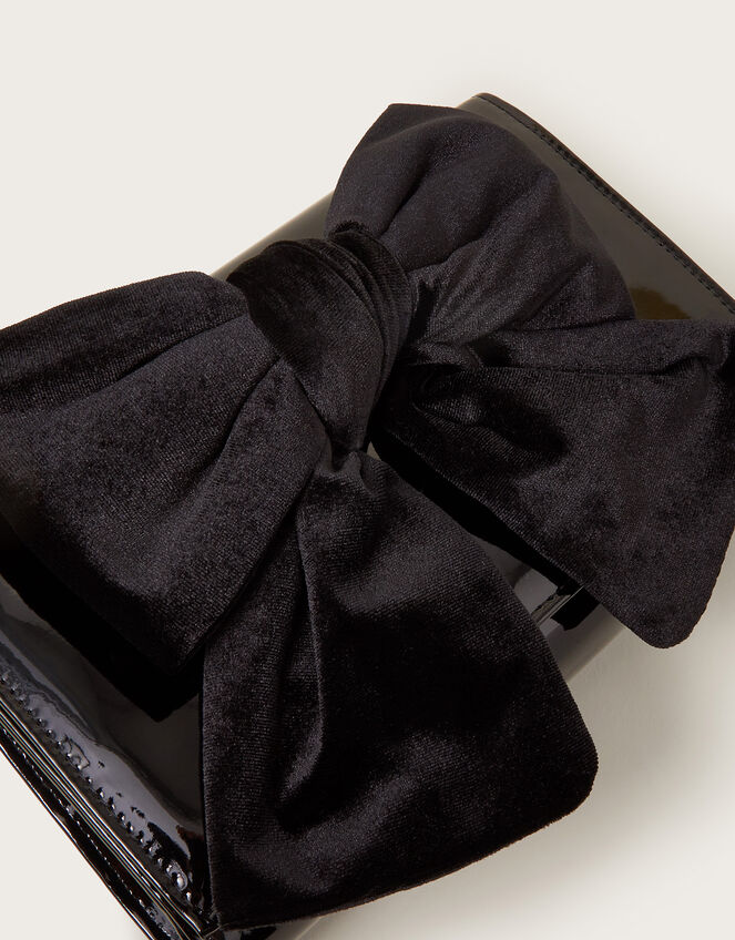 Paige Velvet Bow Patent Clutch Bag, Black (BLACK), large