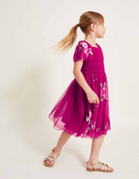 April Shirred Embroidered Dress, Pink (PINK), large
