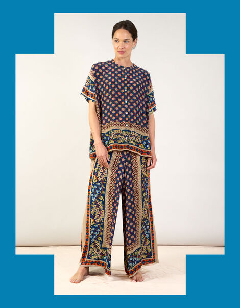 One Hundred Stars Tile Print Palazzo Trousers, Blue (BLUE), large