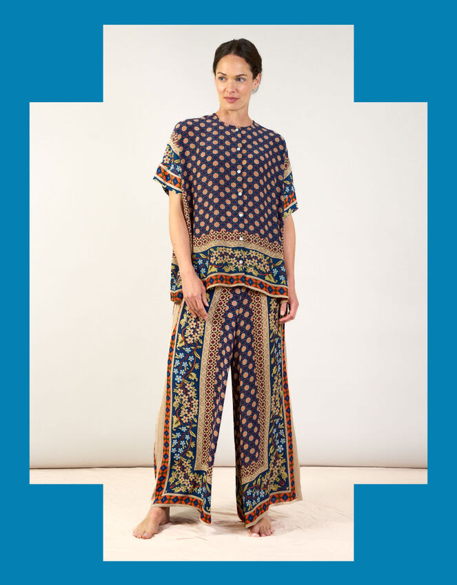 One Hundred Stars Tile Print Palazzo Trousers, Blue (BLUE), large