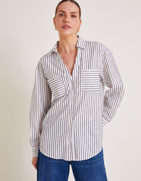 Gilly Stripe Shirt, Ivory (IVORY), large