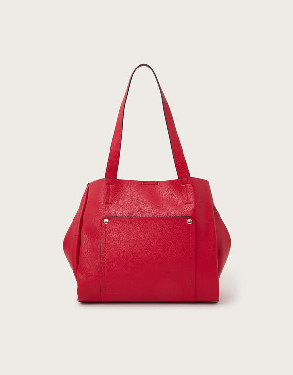 Zoe Faux Leather Pocket Tote Bag, Red (RED), large