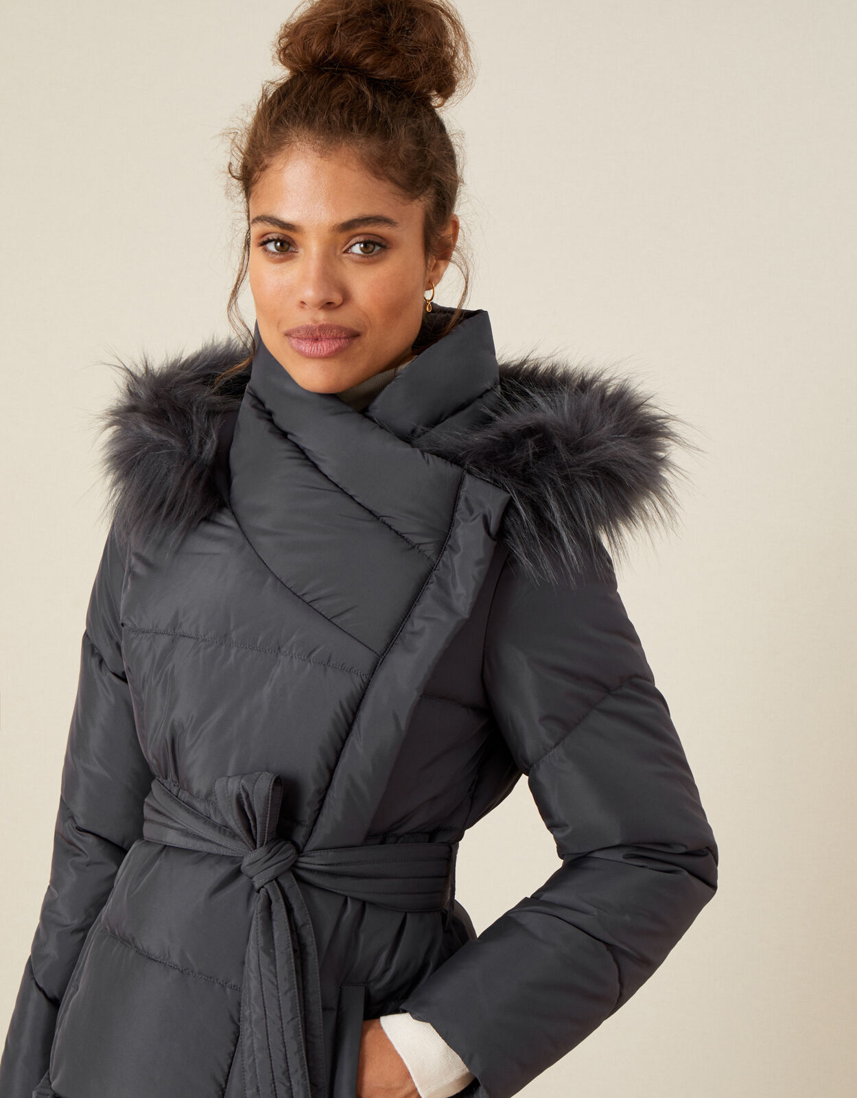 padded faux fur hooded coat