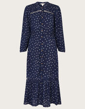 Spot Cutwork Midi Dress , Blue (NAVY), large