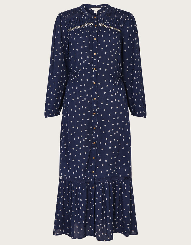 Spot Cutwork Midi Dress , Blue (NAVY), large