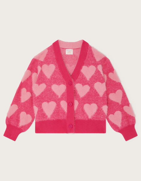 Heart Print Intarsia Cardigan, Pink (PINK), large