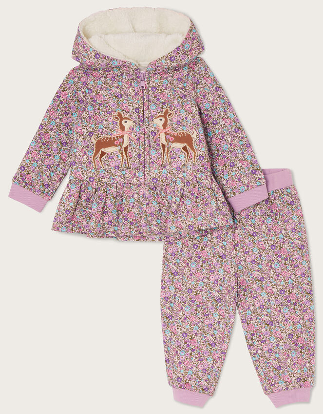 Baby Ditsy Deer Hoody and Jogger Set, Purple (LILAC), large