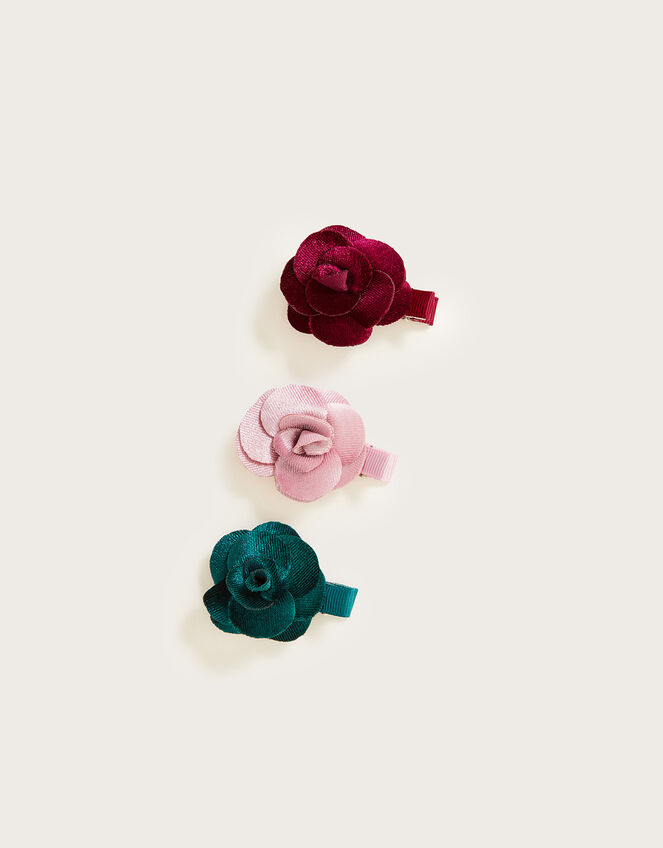 Velvet Rose Hair Clips Set of Three, , large