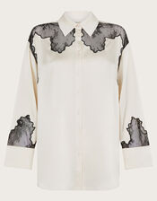 Leah Western Lacy Satin Shirt , Ivory (IVORY), large