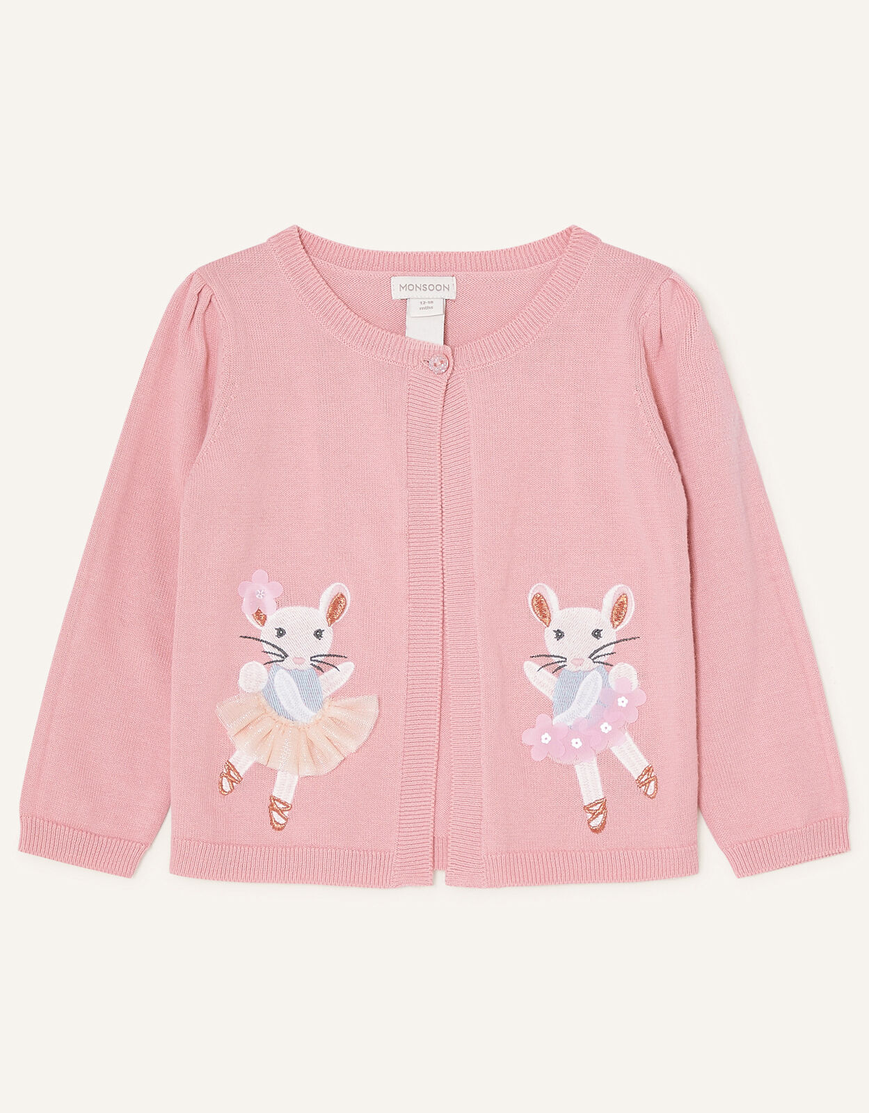 Baby Embroidered Mice Cardigan Pink