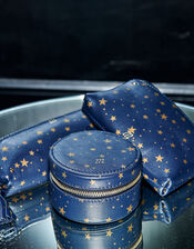 Star Print Large Leather Jewellery Box , Blue (NAVY), large