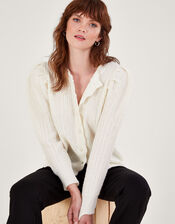 Puff Sleeve Cardigan, Ivory (IVORY), large