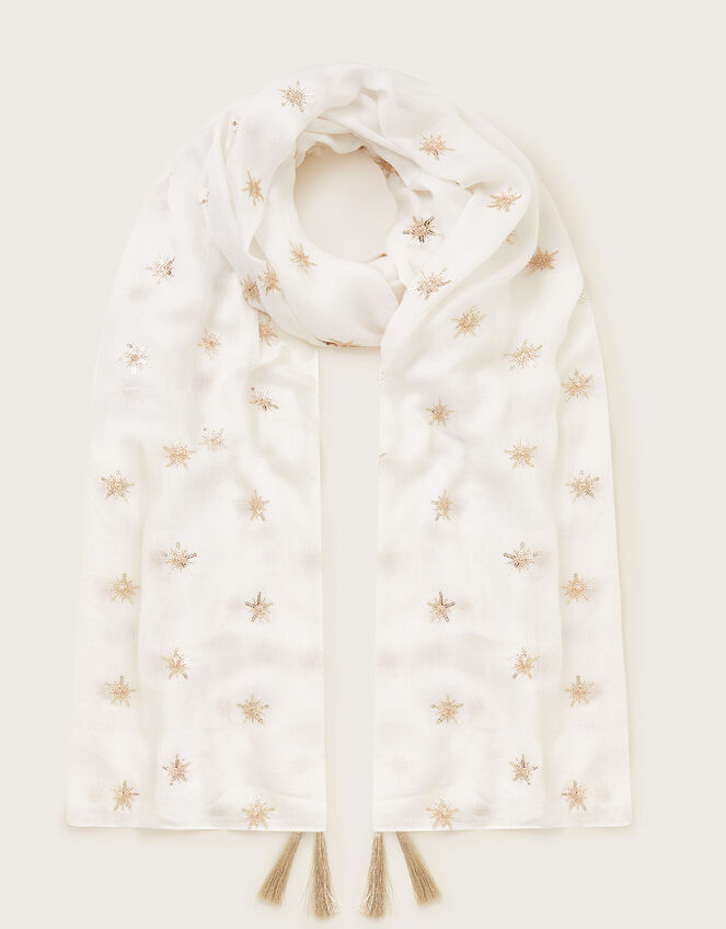 Embellished Lightweight Scarf, Cream (CREAM), large