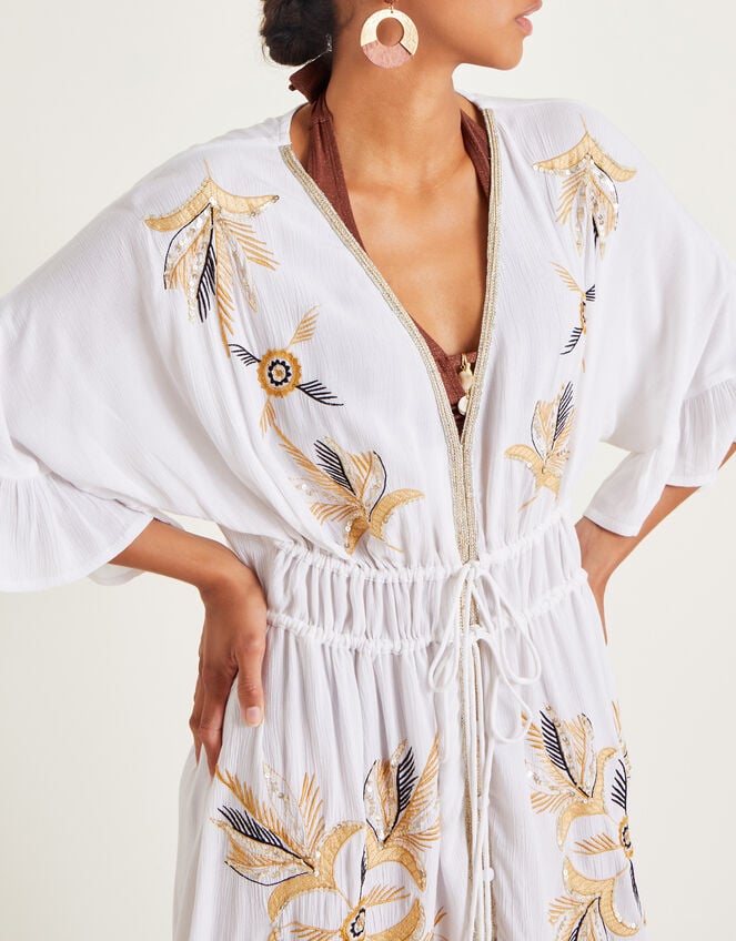 Jasmine Embroidered Kaftan Maxi Dress, White (WHITE), large