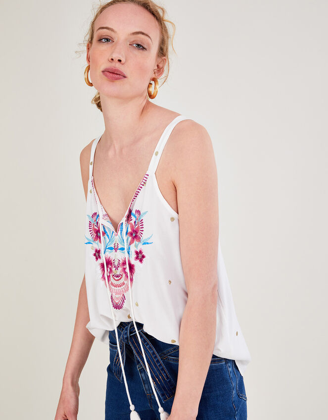 Embroidered Cami Top in LENZING™ ECOVERO™ Ivory