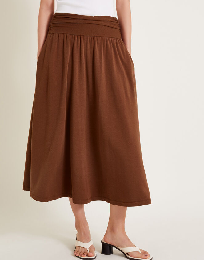 Jourdana Jersey Midi Skirt, Brown (BROWN), large
