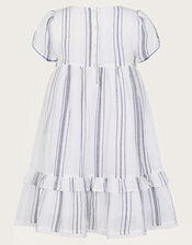 Floral Embroidered Stripe Dress, White (WHITE), large